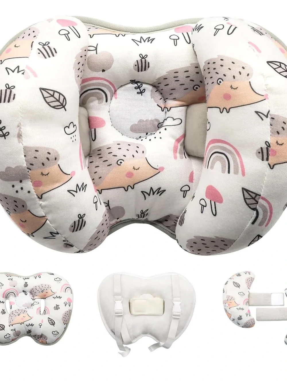 Pink Hedgehog Baby Neck Support Pillow - Soft Infant Head Cushion